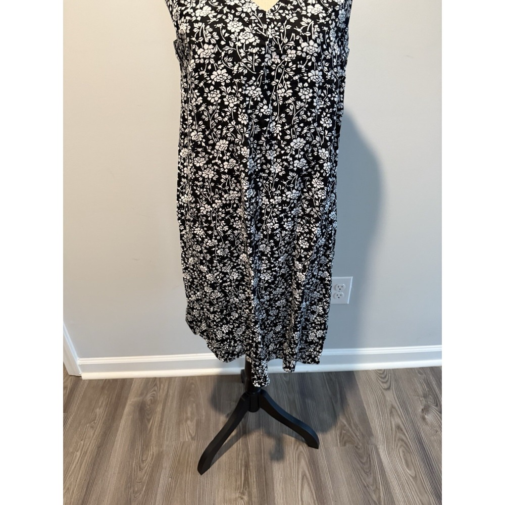 Loft Black Floral Double V Flounce Dress NWT Women's size XS Tall Linen Blend - Picture 10 of 12